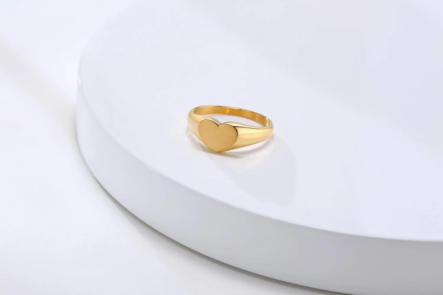 MEALGUET 14K Gold Filled Stainless Steel Delicate Heart Shape Ring for Women Girl Stackable Chunky Layering Ring Band Pinky Ring Stylish Ring for Women, Customized,Size 6