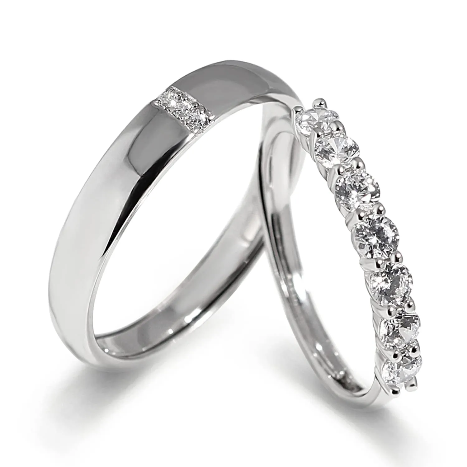 Meissa Couple Rings 925 Sterling Silver Dainty Wedding Bands Men and Women Promise Ring 7 Cubic Zirconia Stones Matching Ring Size Adjustable (Set of Two Rings)