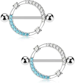 Melighting 14G Nipple Rings Shiny Stainless Steel 316L Clear Blue CZ Dainty Round Nipple Barbell Nipple Bars Body Piercing Jewelry for Women