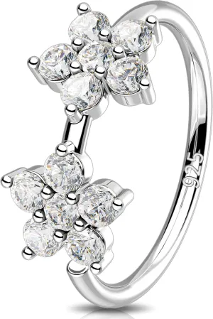Melighting 20G Nose Rings 925 Sterling Silver Flower Nose Ring Hoop Seamless Open Cartilage Piercing Clear CZ 8 mm Helix Earring Nose Piercing for Women