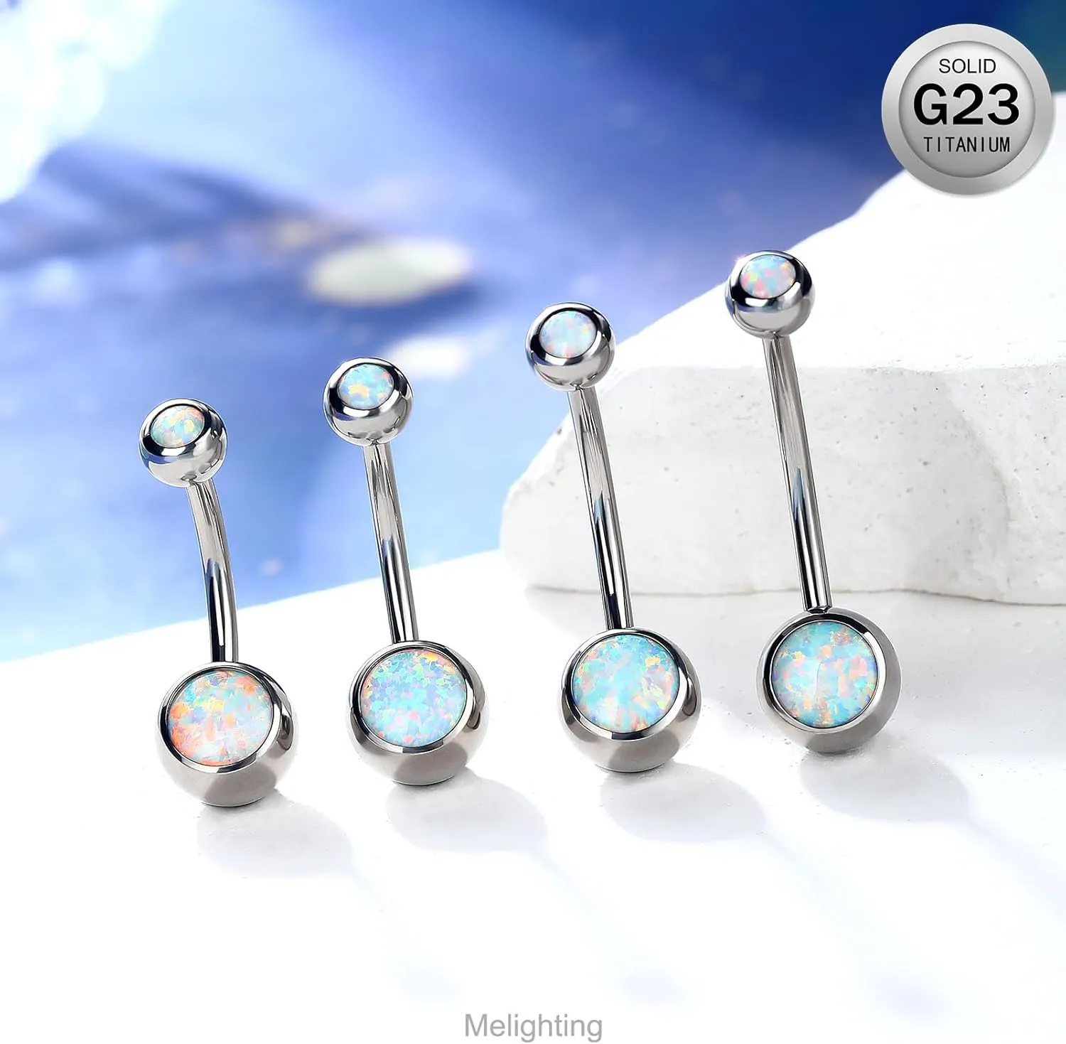 Melighting Titanium Belly Button Ring 14G Opal Belly Ring Internally Threaded G23 Titanium Belly Piercing Hoop Opal Navel Barbell Body Piercing Jewelry