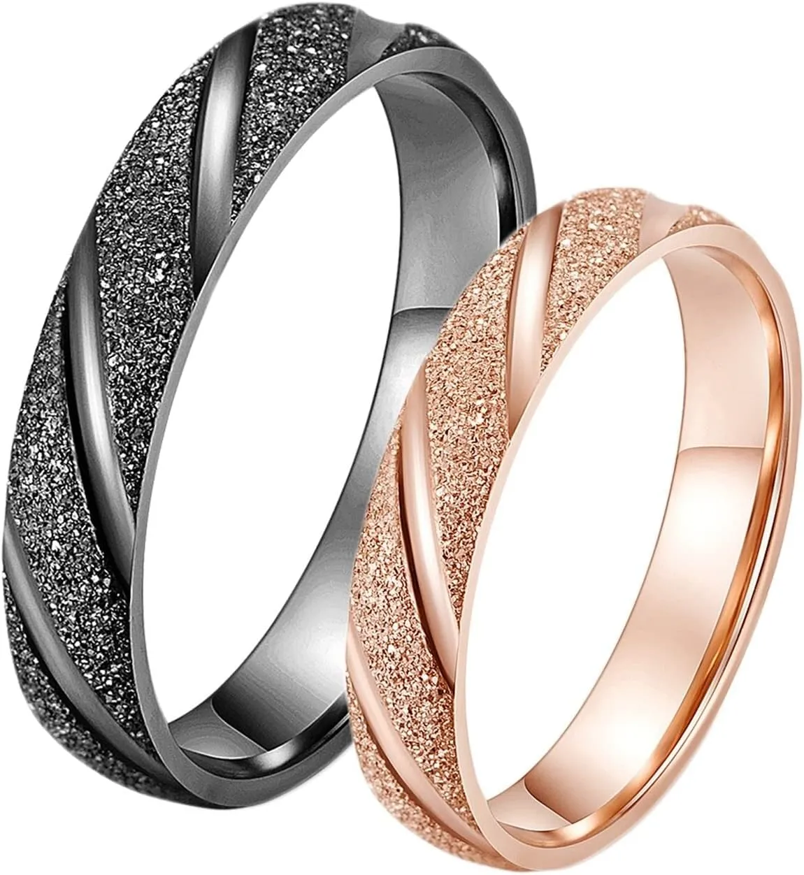 Men Vintage Rings, Men Rings Stainless Steel Wedding Band 4mm Black Rose Gold Matte Ring Rings for Men and Women