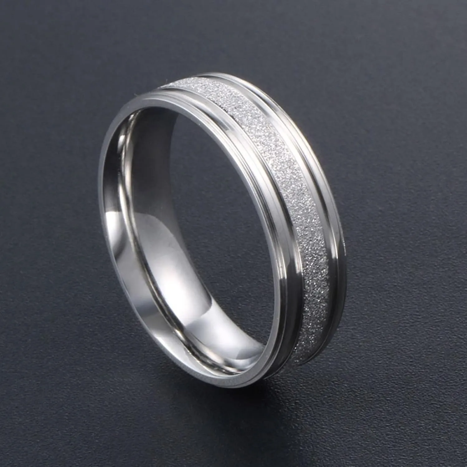 Mens Engagement Rings Silver, Stainless Steel Rings for Men Silver Matte Ring 6.6mm Men's and Women's Fashion Rings