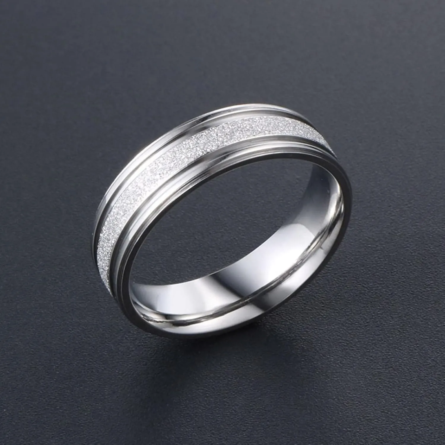 Mens Engagement Rings Silver, Stainless Steel Rings for Men Silver Matte Ring 6.6mm Men's and Women's Fashion Rings