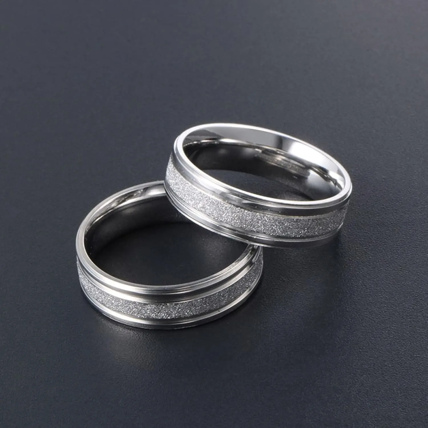 Mens Engagement Rings Silver, Stainless Steel Rings for Men Silver Matte Ring 6.6mm Men's and Women's Fashion Rings