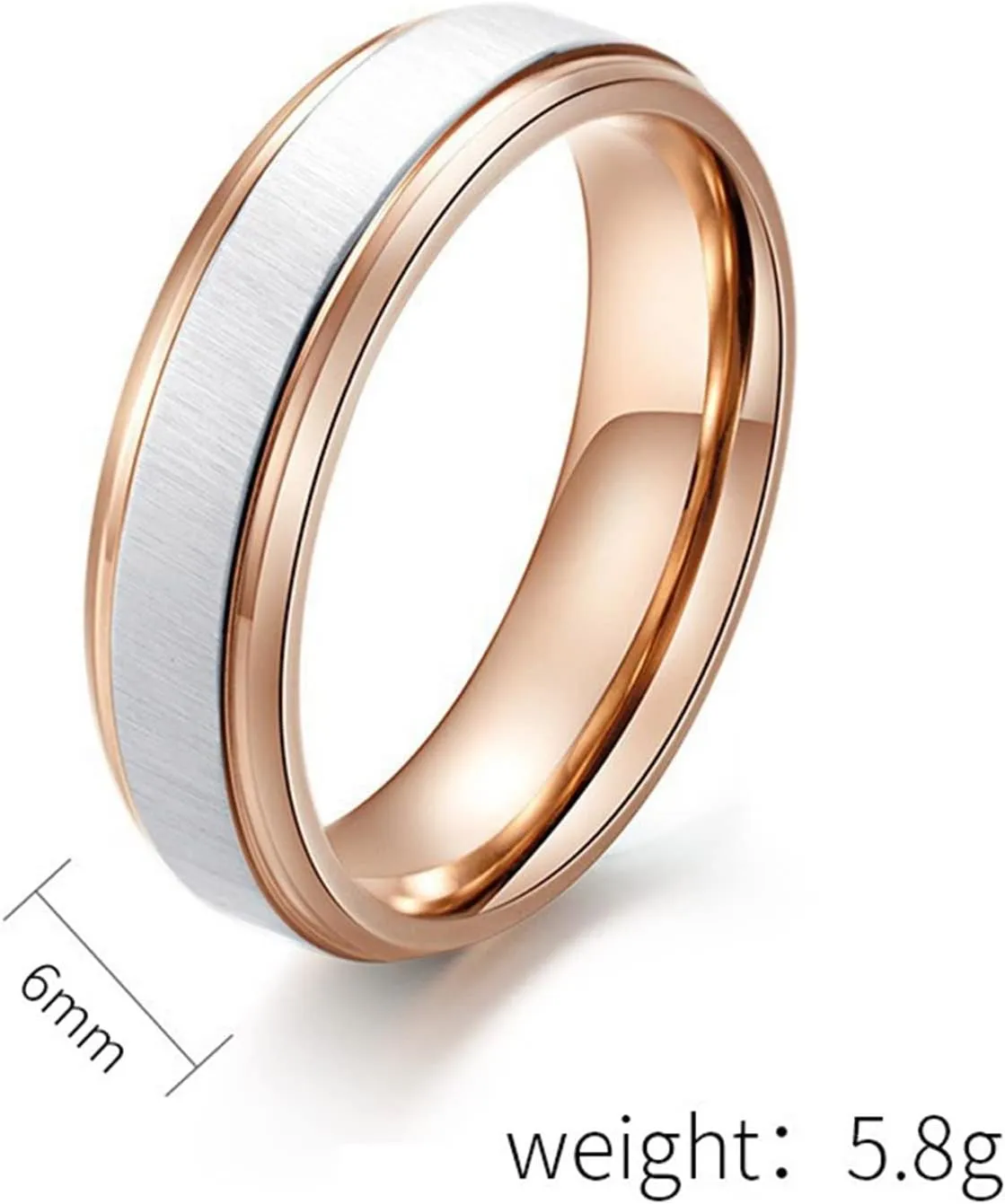 Mens Friendship Rings, Men Rings Stainless Steel Rose Gold Silver Brushed Ring 6mm Rings for Men and Women