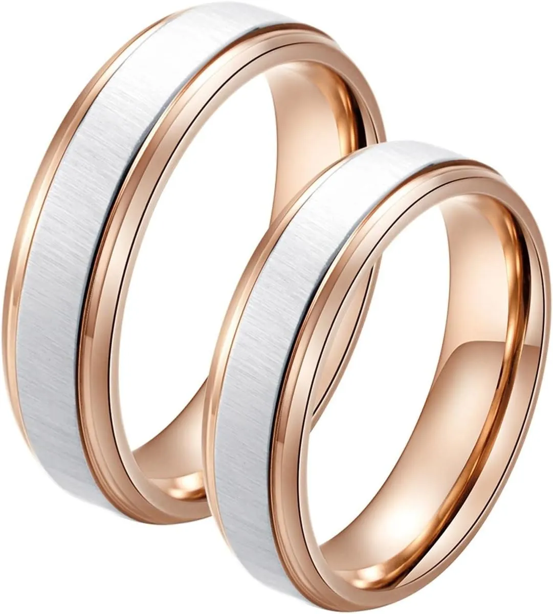 Mens Friendship Rings, Men Rings Stainless Steel Rose Gold Silver Brushed Ring 6mm Rings for Men and Women