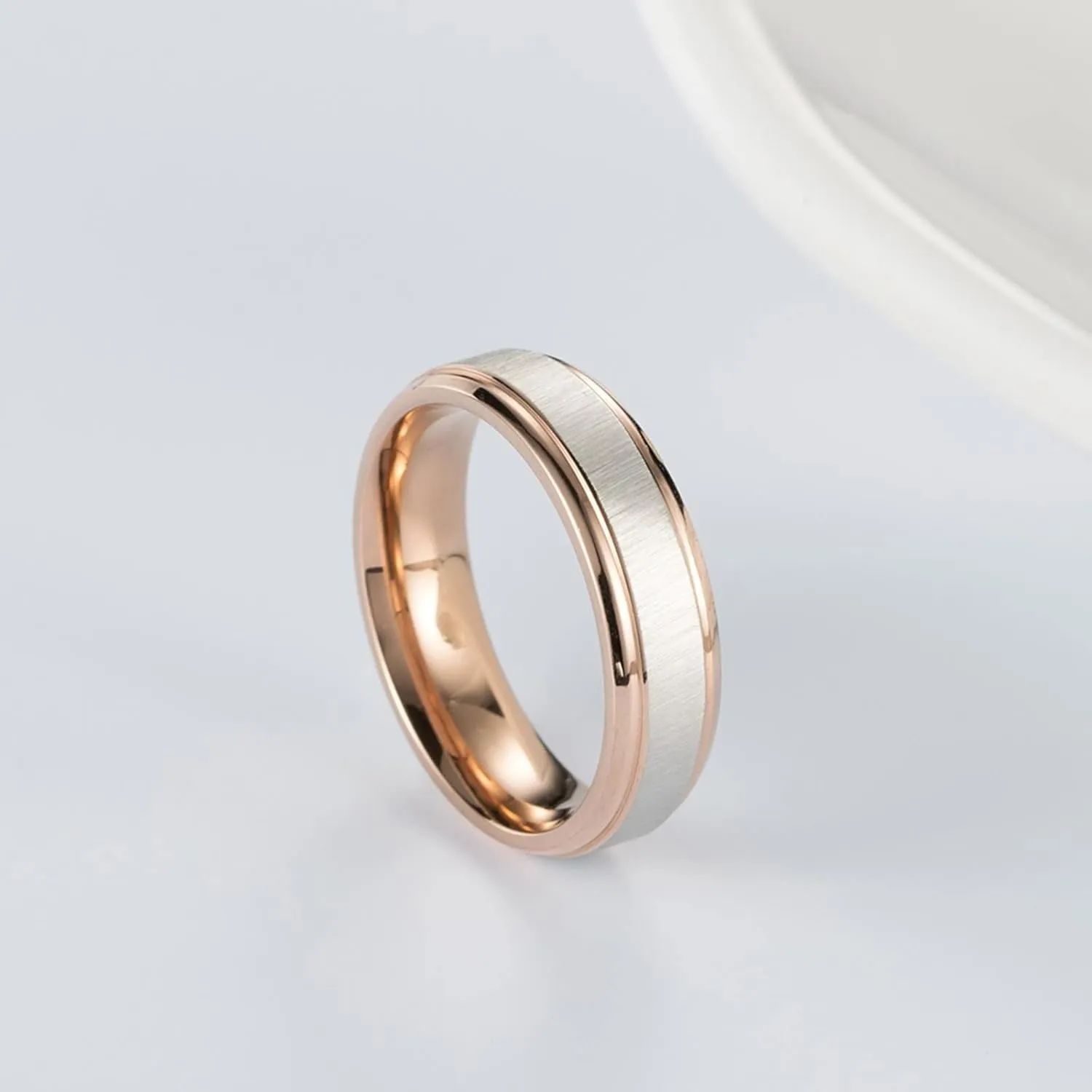 Mens Friendship Rings, Men Rings Stainless Steel Rose Gold Silver Brushed Ring 6mm Rings for Men and Women