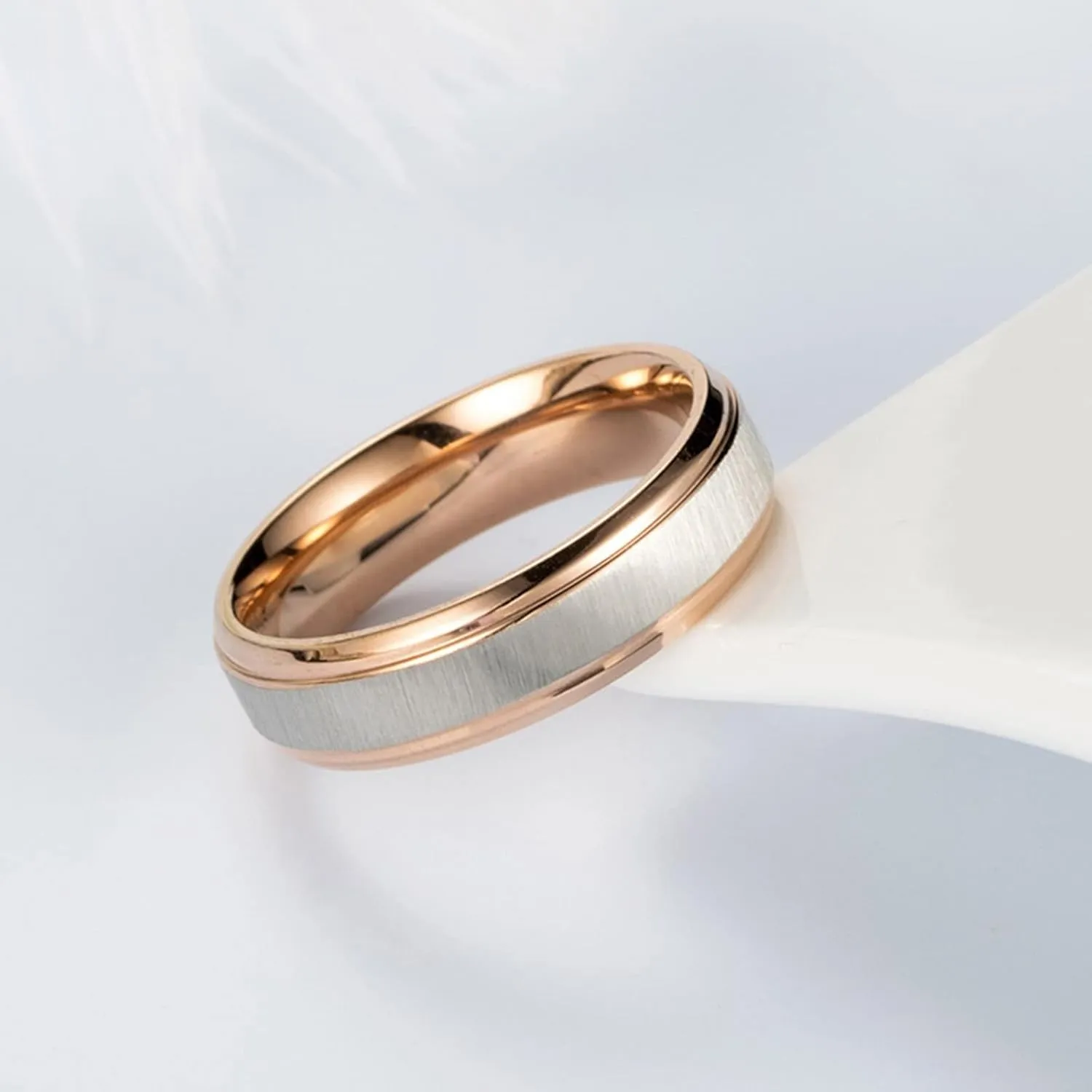 Mens Friendship Rings, Men Rings Stainless Steel Rose Gold Silver Brushed Ring 6mm Rings for Men and Women