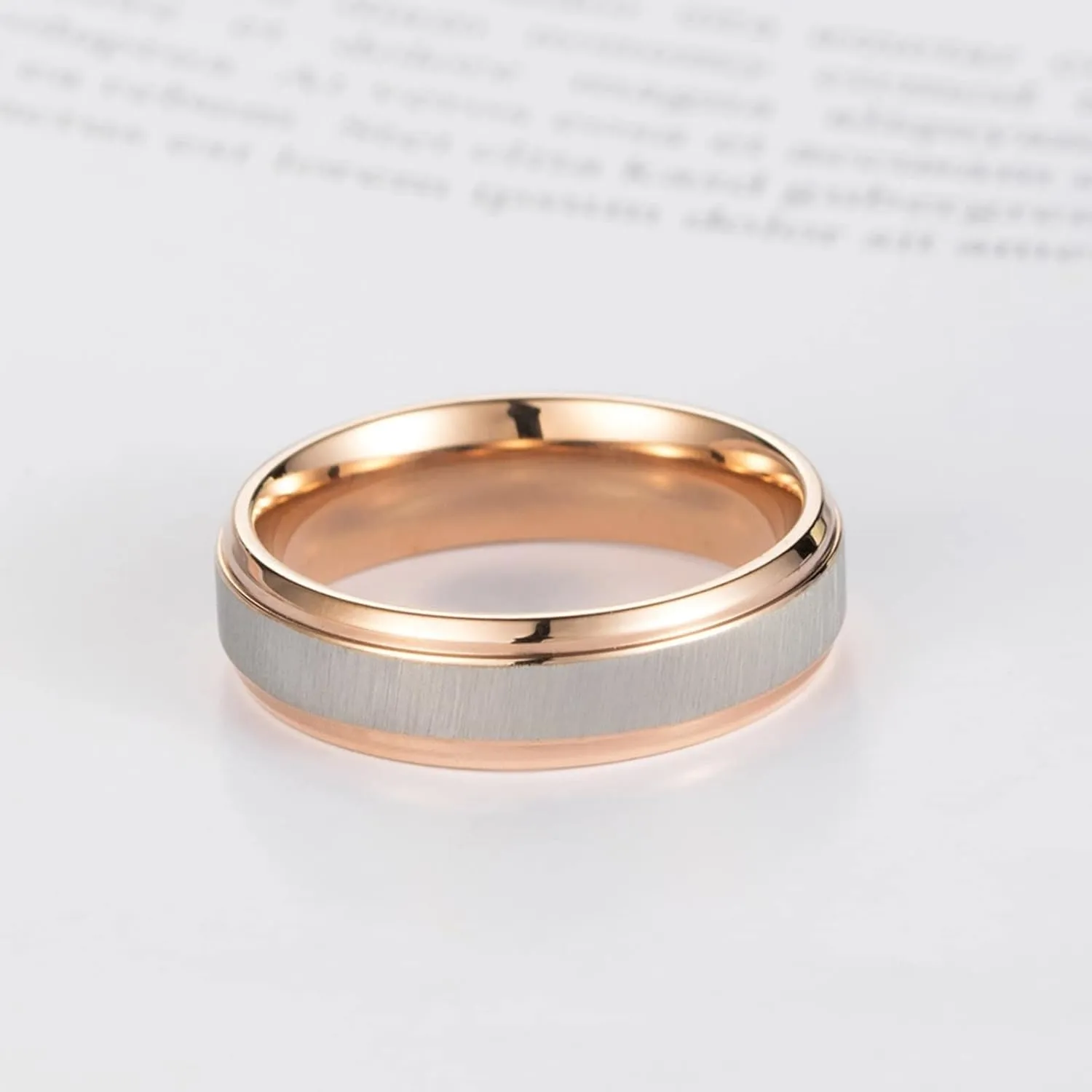 Mens Friendship Rings, Men Rings Stainless Steel Rose Gold Silver Brushed Ring 6mm Rings for Men and Women