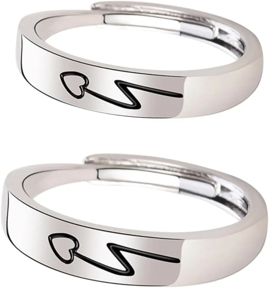 Men's Love Matching Couple Rings Heart Shape Gold Adjustable Wedding Bands