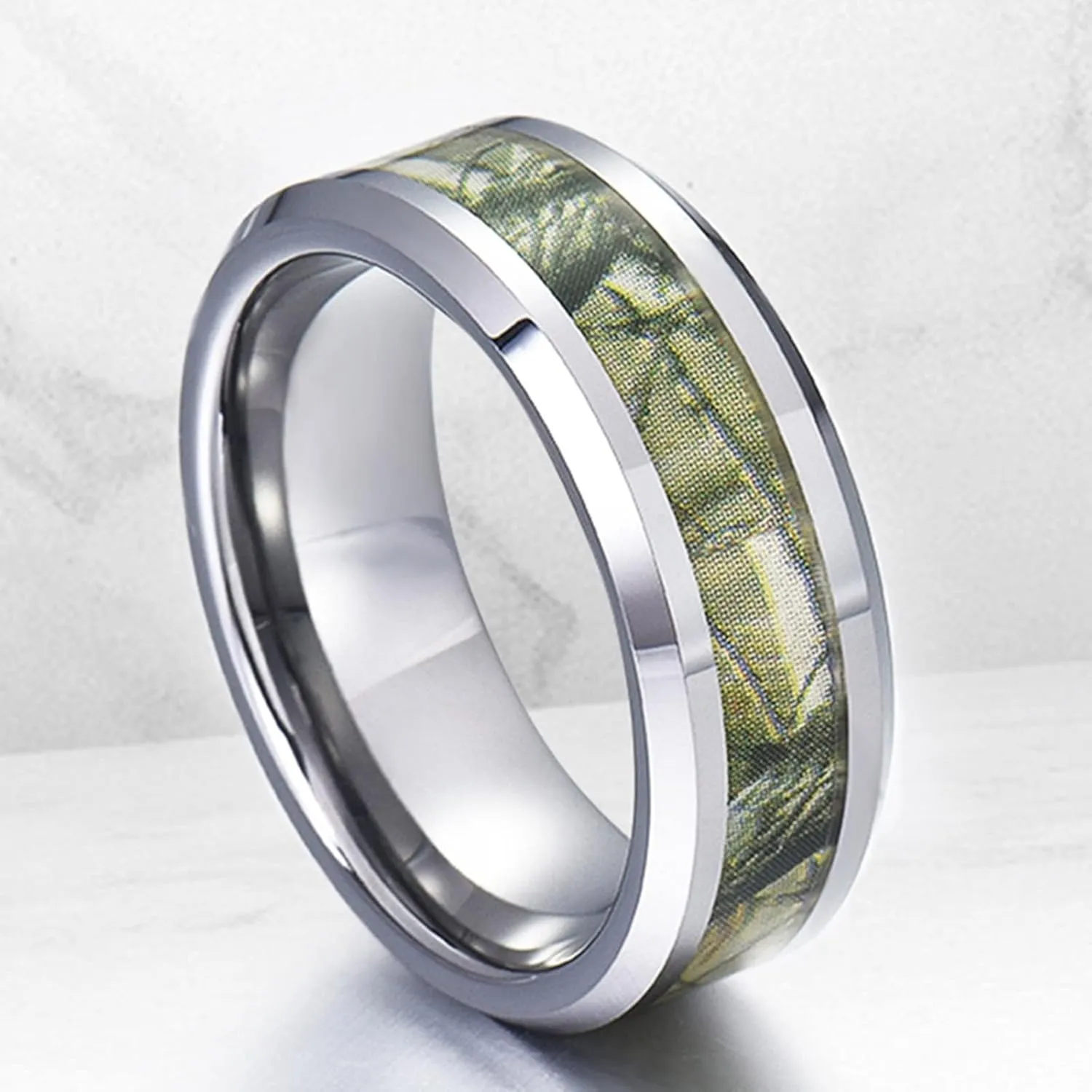 Men's Rings Silver, Men Rings Stainless Steel Wedding Band 8mm Silver Ring with Branches Pattern Engagement Couple Rings
