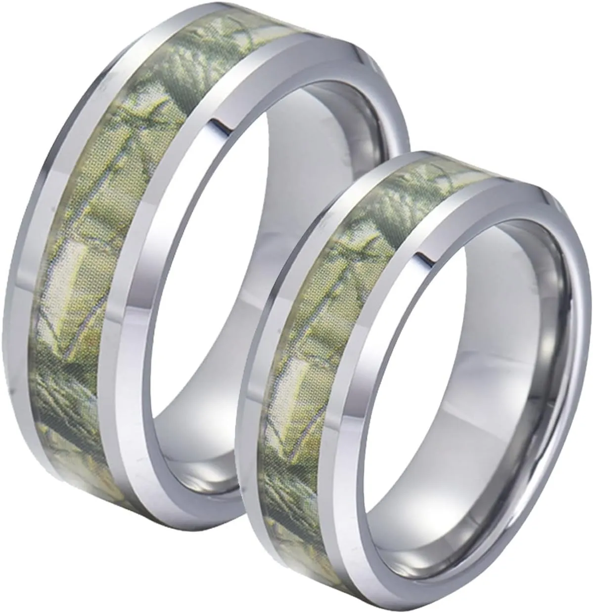 Men's Rings Silver, Men Rings Stainless Steel Wedding Band 8mm Silver Ring with Branches Pattern Engagement Couple Rings