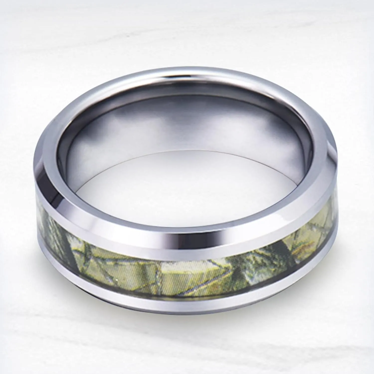 Men's Rings Silver, Men Rings Stainless Steel Wedding Band 8mm Silver Ring with Branches Pattern Engagement Couple Rings