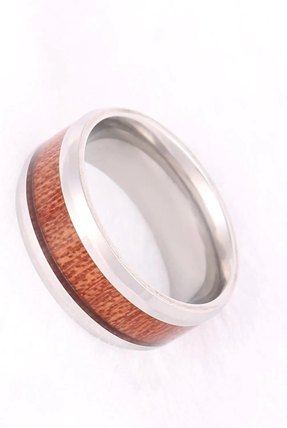Men's Rings Silver, Stainless Steel Rings for Women 8mm Silver Ring Inlay Wood Engagement Couple Rings