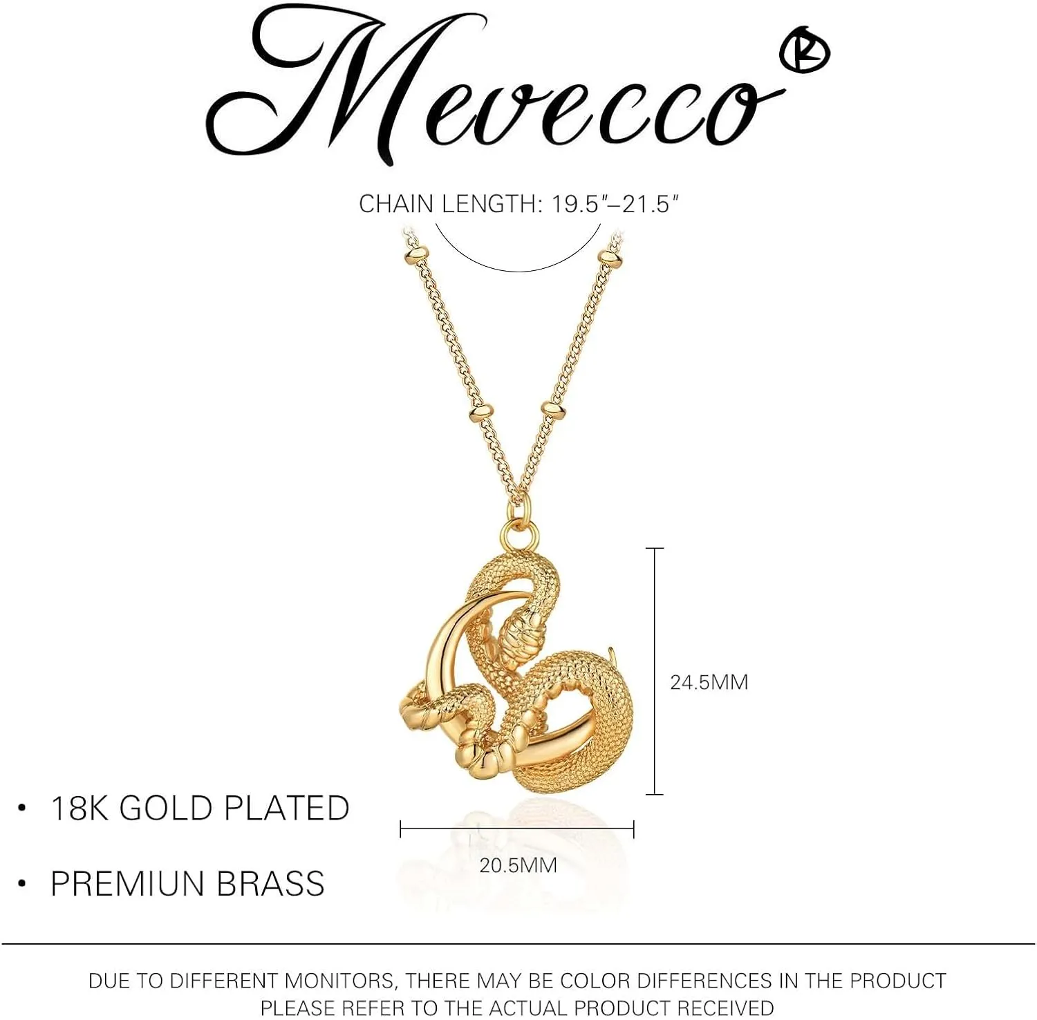 MEVECCO Dainty Gold Snake Necklace for Women 18k Gold Plated Snake Charm Pendent Necklace Minimalist Delicate Handmade Boho Jewelry For Her