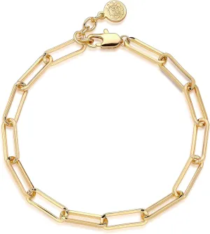 MEVECCO Dainty Oval Paper Clip Link Chain Bracelet Gold Chunky Radial Rolo Paperclip Link Bracelet 18K Gold Plated Delicate Wide Women Personalized Gift