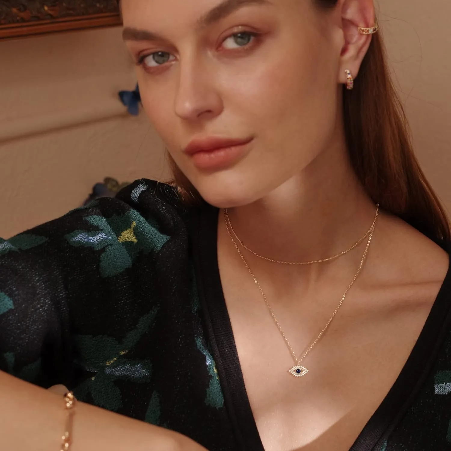 MEVECCO Gold Dainty Evil Eye Necklace for Women 18K Gold Plated Cute Delicate Solitaire Cubic Zirconia Boho Protection Evil Eye Minimalist Simple Necklace
