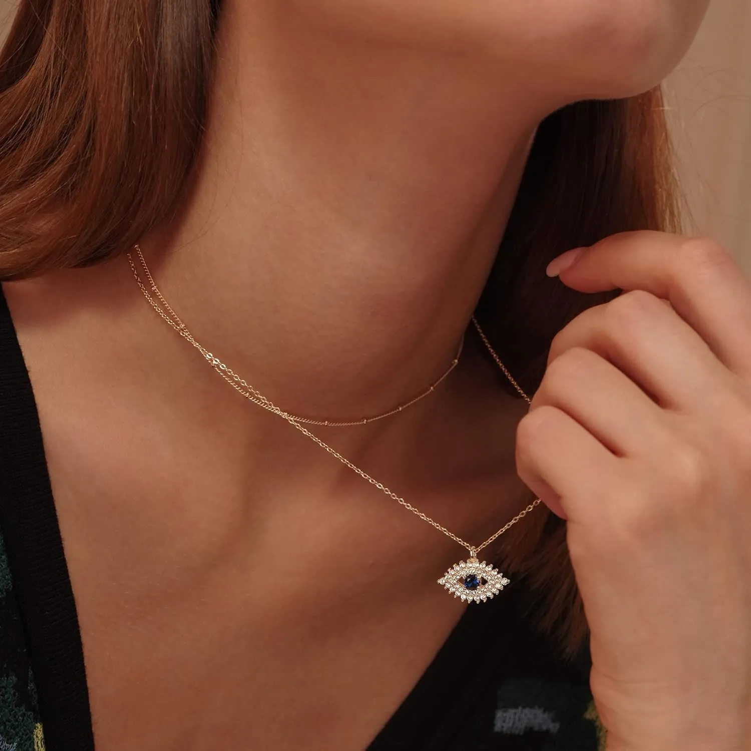 MEVECCO Gold Dainty Evil Eye Necklace for Women 18K Gold Plated Cute Delicate Solitaire Cubic Zirconia Boho Protection Evil Eye Minimalist Simple Necklace