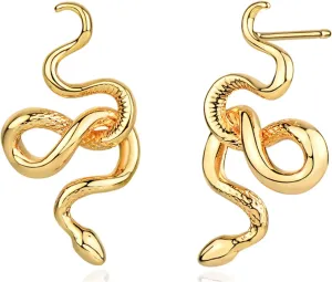 MEVECCO Gold Snake Stud Earrings for Women, 18K Gold Plated Dainty Snake Mini Cute Simple Delicate Stud Earrings Gift for Her