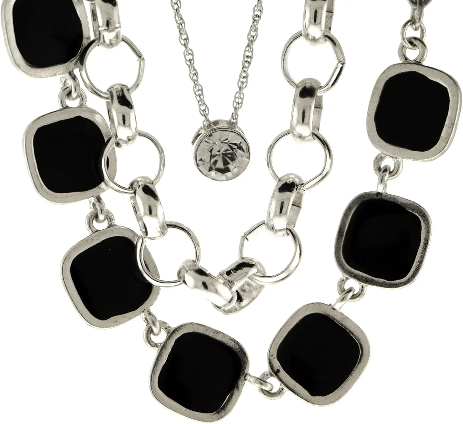 Mi Amore Silver-Tone Layered Statement Necklace With Black Color Accents For Women TMN705