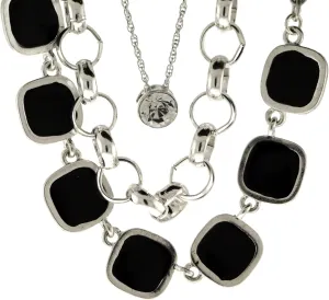Mi Amore Silver-Tone Layered Statement Necklace With Black Color Accents For Women TMN705
