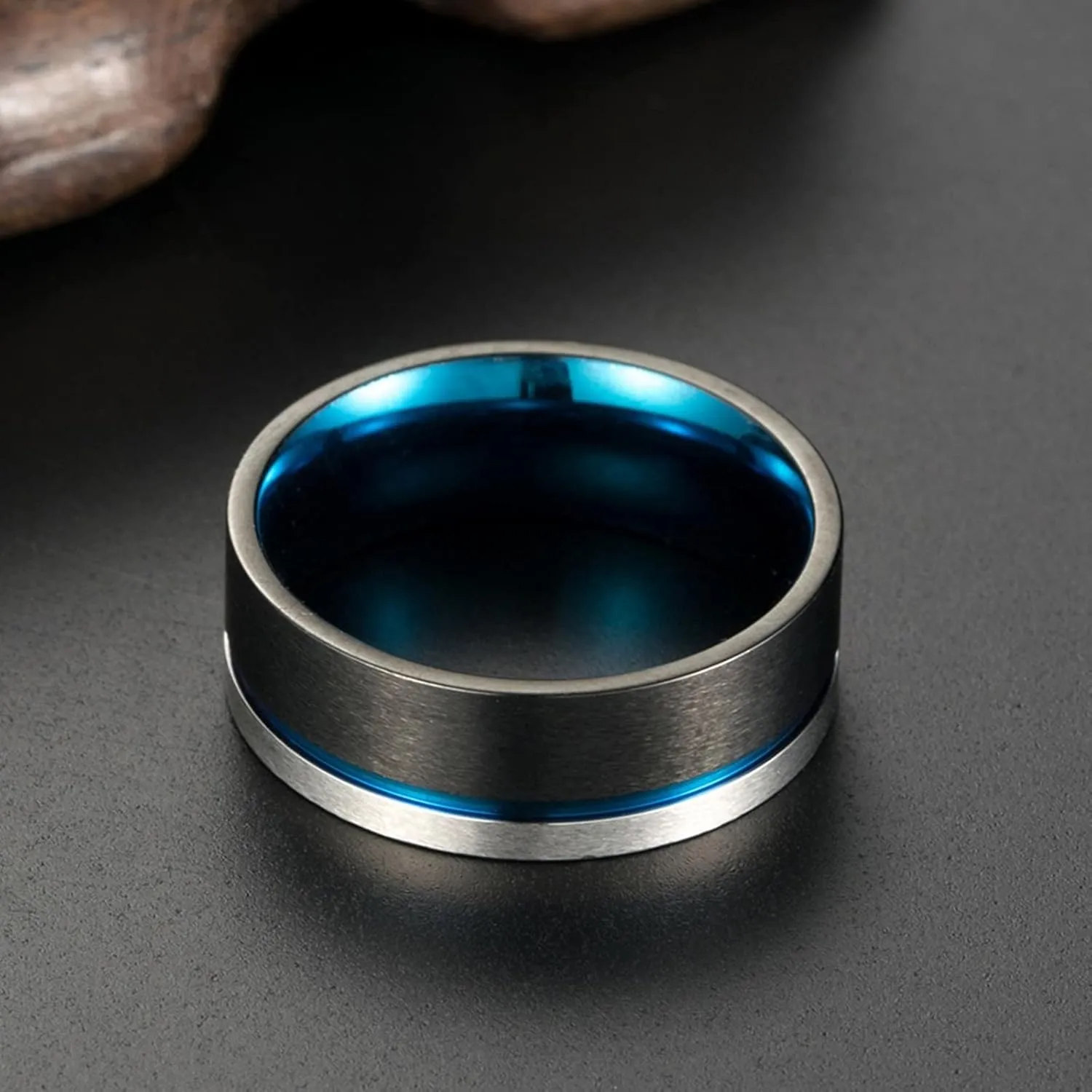 Middle Finger Rings for Women, Rings Stainless Steel Silver Black Tricolor Brushed Ring 8mm Valentine's Day Couple Rings