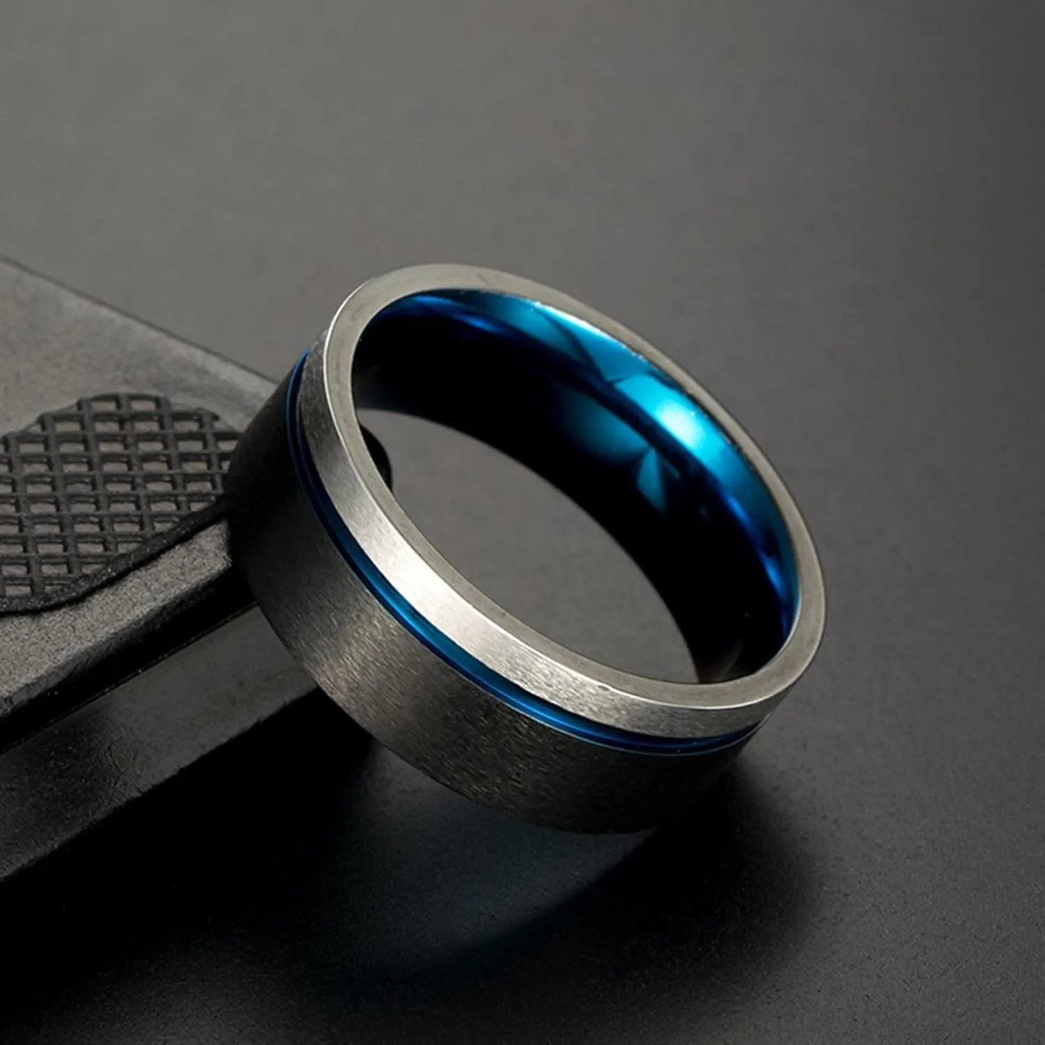 Middle Finger Rings for Women, Rings Stainless Steel Silver Black Tricolor Brushed Ring 8mm Valentine's Day Couple Rings