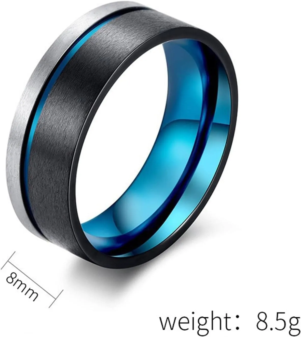 Middle Finger Rings for Women, Rings Stainless Steel Silver Black Tricolor Brushed Ring 8mm Valentine's Day Couple Rings