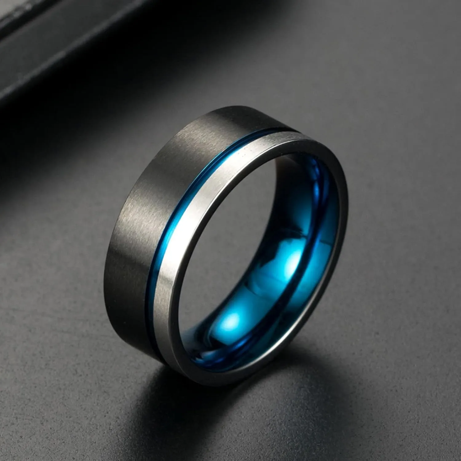 Middle Finger Rings for Women, Rings Stainless Steel Silver Black Tricolor Brushed Ring 8mm Valentine's Day Couple Rings