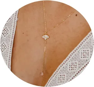 MIDEEO CZ Round Drop Y Necklace for Women 18K Gold Plated Dainty Cubic Zirconia Cut CZ Lariat Y-Shaped Necklace Delicate Cute Simple Jewelry Gift