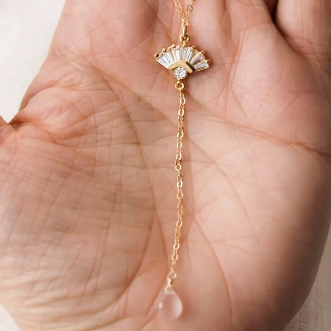 MIDEEO CZ Round Drop Y Necklace for Women 18K Gold Plated Dainty Cubic Zirconia Cut CZ Lariat Y-Shaped Necklace Delicate Cute Simple Jewelry Gift