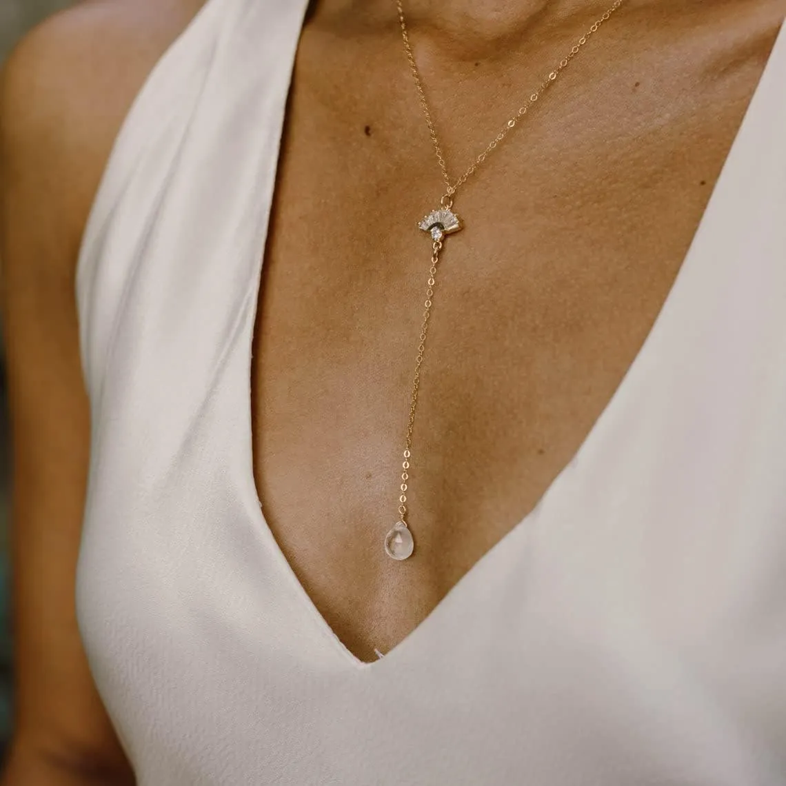MIDEEO CZ Round Drop Y Necklace for Women 18K Gold Plated Dainty Cubic Zirconia Cut CZ Lariat Y-Shaped Necklace Delicate Cute Simple Jewelry Gift