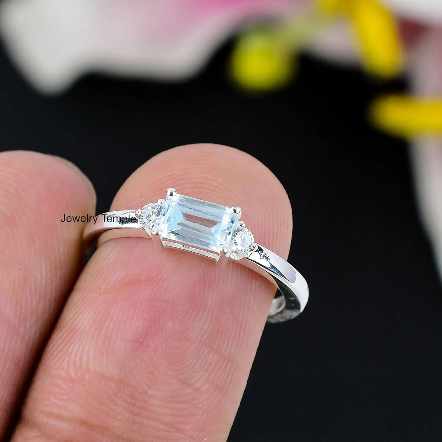 Midi Radiant Ring | Aquamarine Gemstone Stacking Stackable Statement Rings For Men & Women | 925 Solid Silver Band | Best Gifts For Christmas (925 Silver, 6.5)