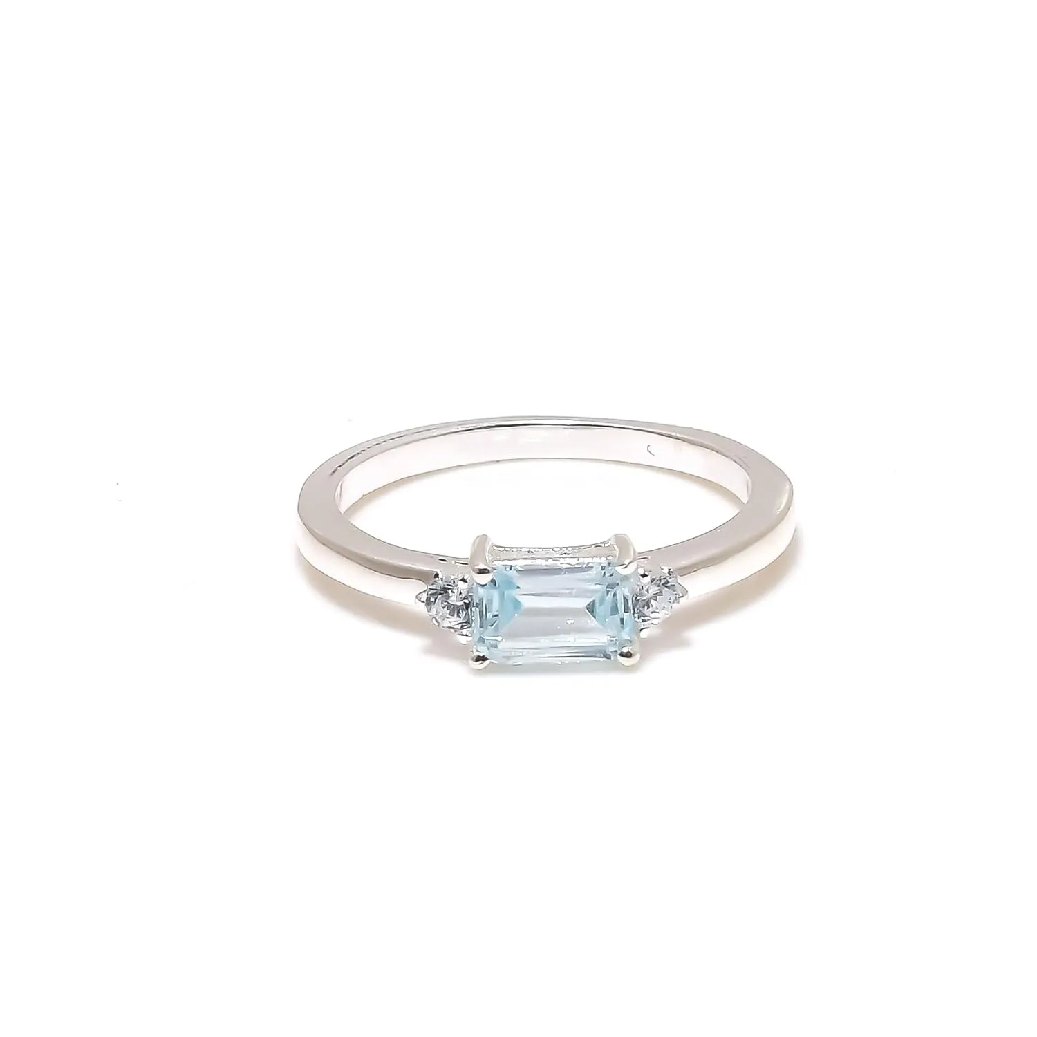 Midi Radiant Ring | Aquamarine Gemstone Stacking Stackable Statement Rings For Men & Women | 925 Solid Silver Band | Best Gifts For Christmas (925 Silver, 6.5)