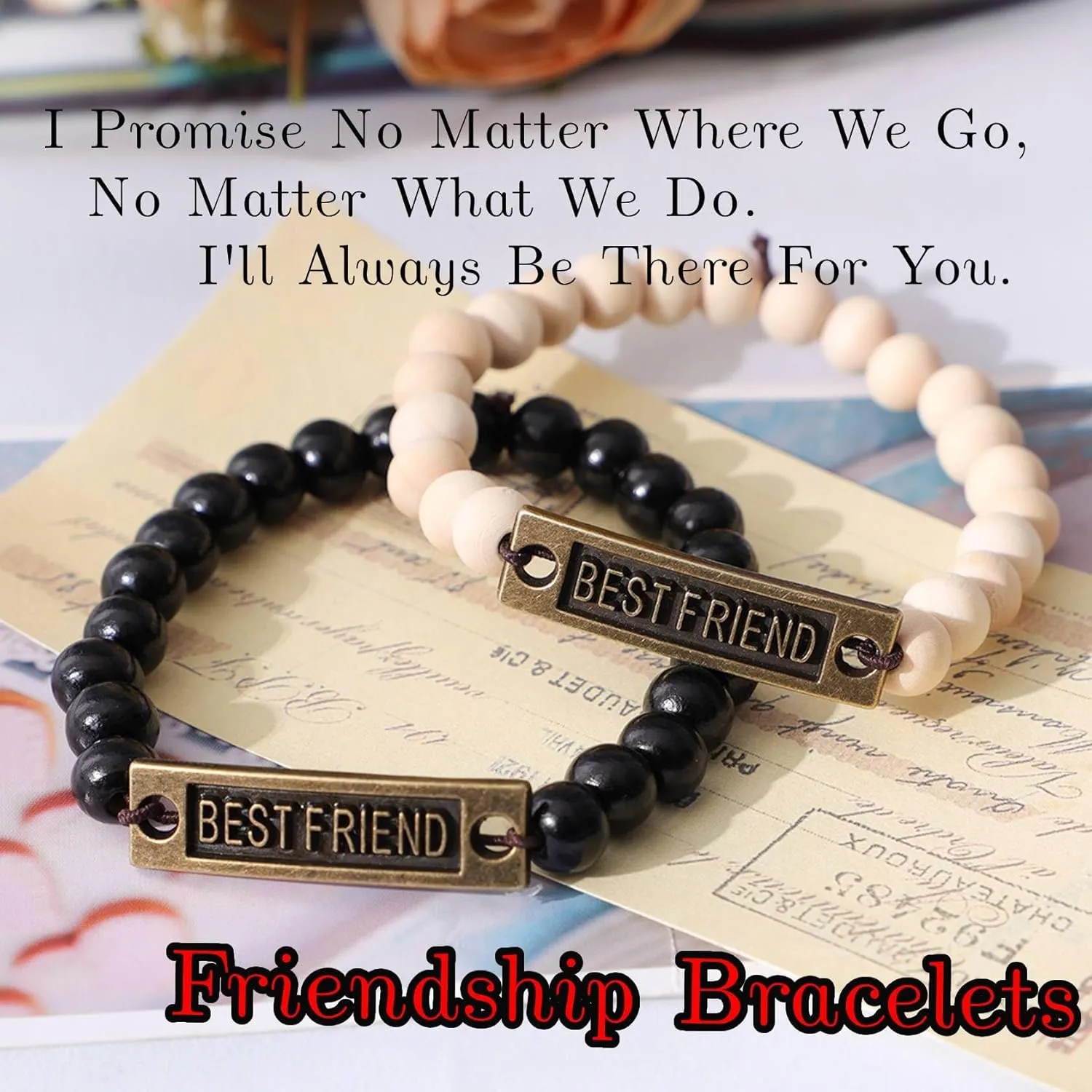 MILAKOO 1 Pair Wood Beads Bracelet for Friendship Distance Bracelet Wristband Best Friends