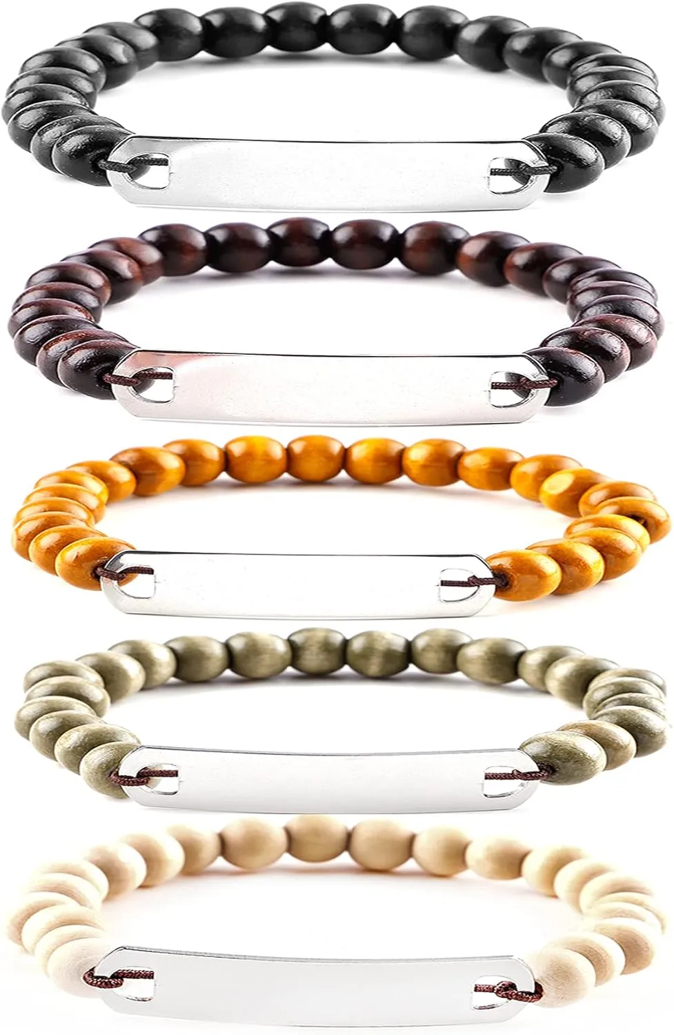 MILAKOO 5 Pcs Believe Charm Bracelet for Men Women Wooden Beads Bracelet Black Brown 8mm