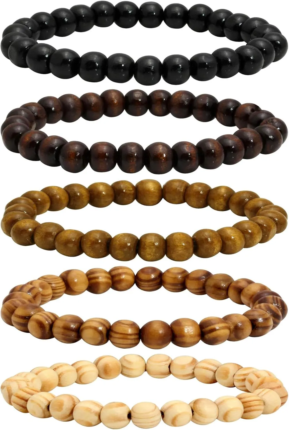 MILAKOO 5 Pcs Wood Beaded Bracelet for Men Tibetan Buddhist Meditation Mala Prayer Beads Bracelet Elastic