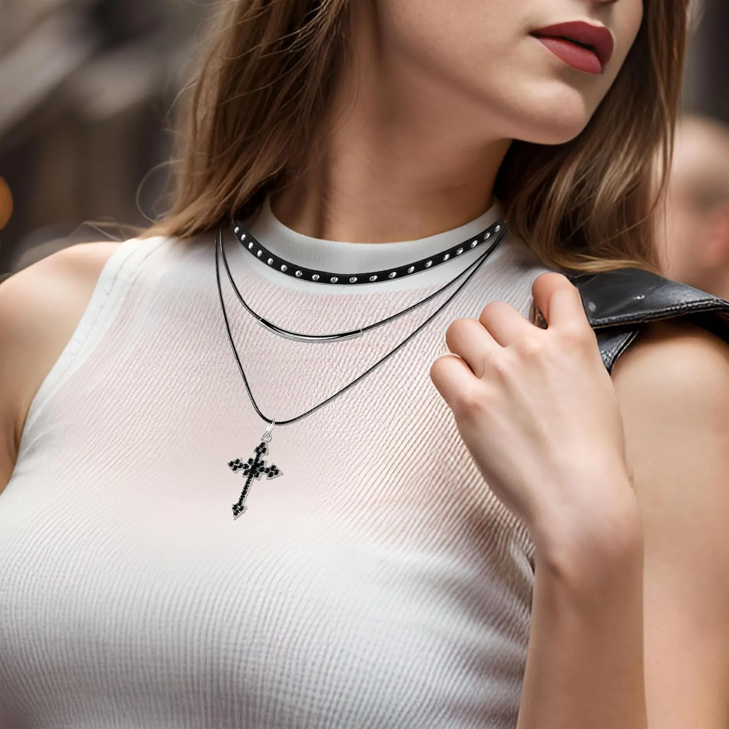 MILAKOO Multilayered Leather Choker for Women with Charms Pendant Necklace Goth Boho Gifts for Her