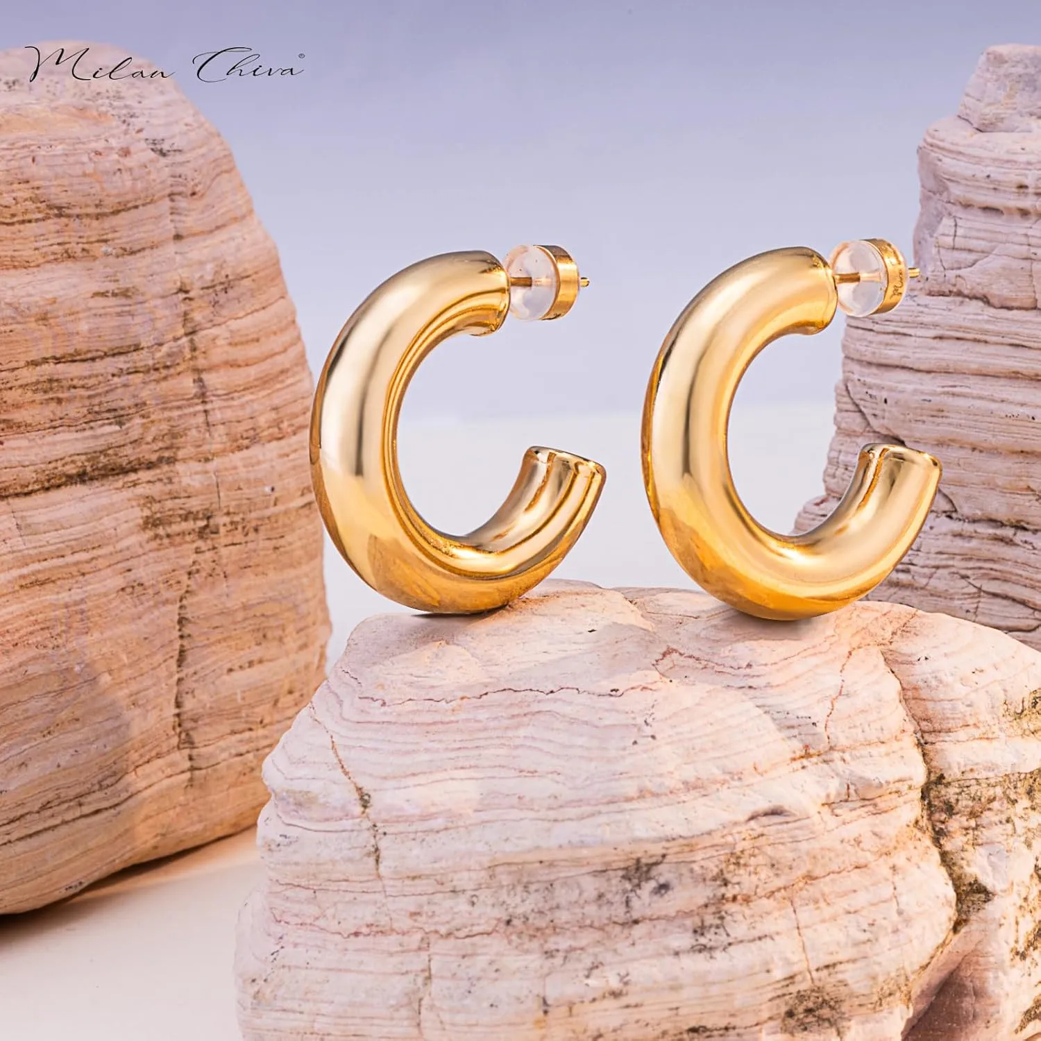 Milan Chiva 14k gold Chunky hoop Earrings for Women 14k Glod Plated Earrings Dainty Jewelry