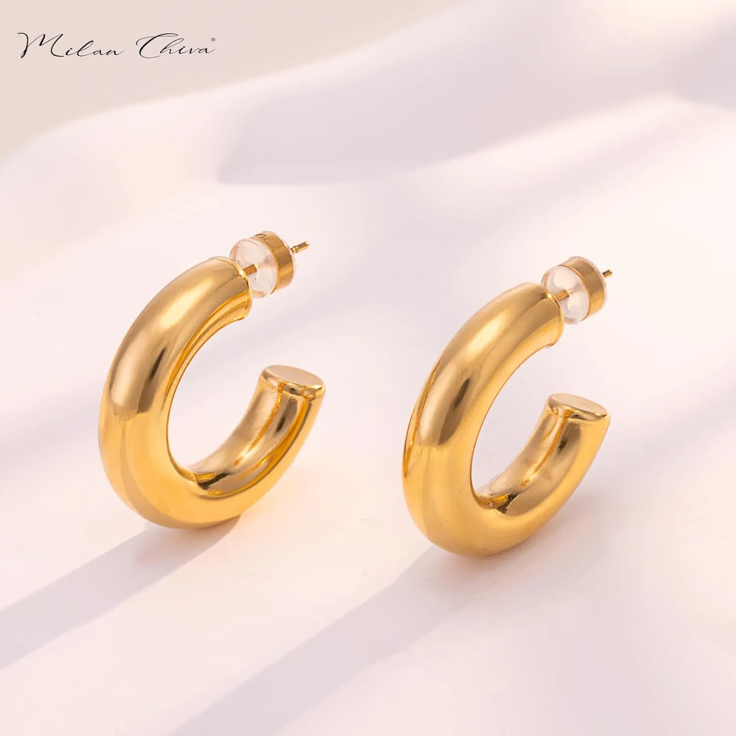 Milan Chiva 14k gold Chunky hoop Earrings for Women 14k Glod Plated Earrings Dainty Jewelry