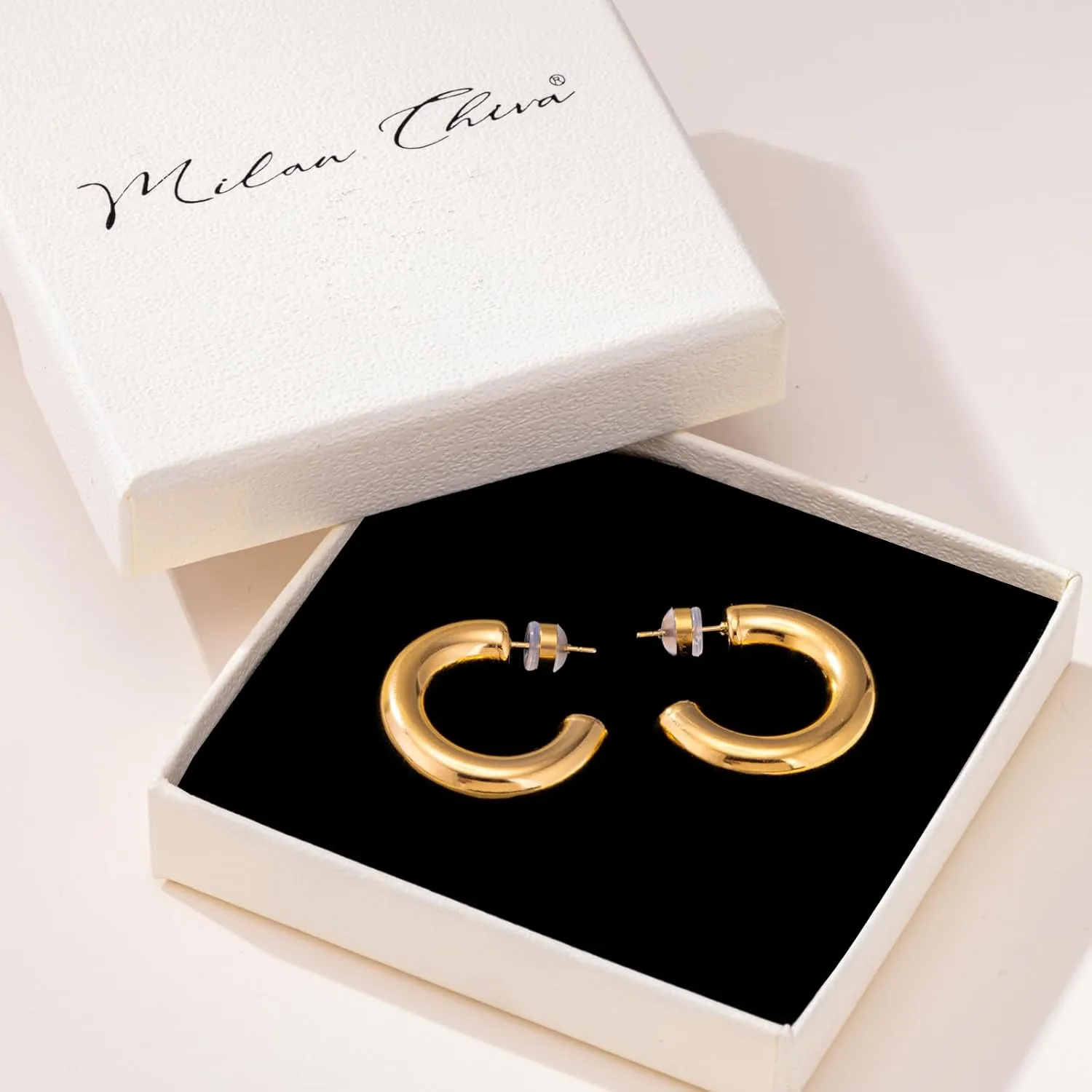 Milan Chiva 14k gold Chunky hoop Earrings for Women 14k Glod Plated Earrings Dainty Jewelry