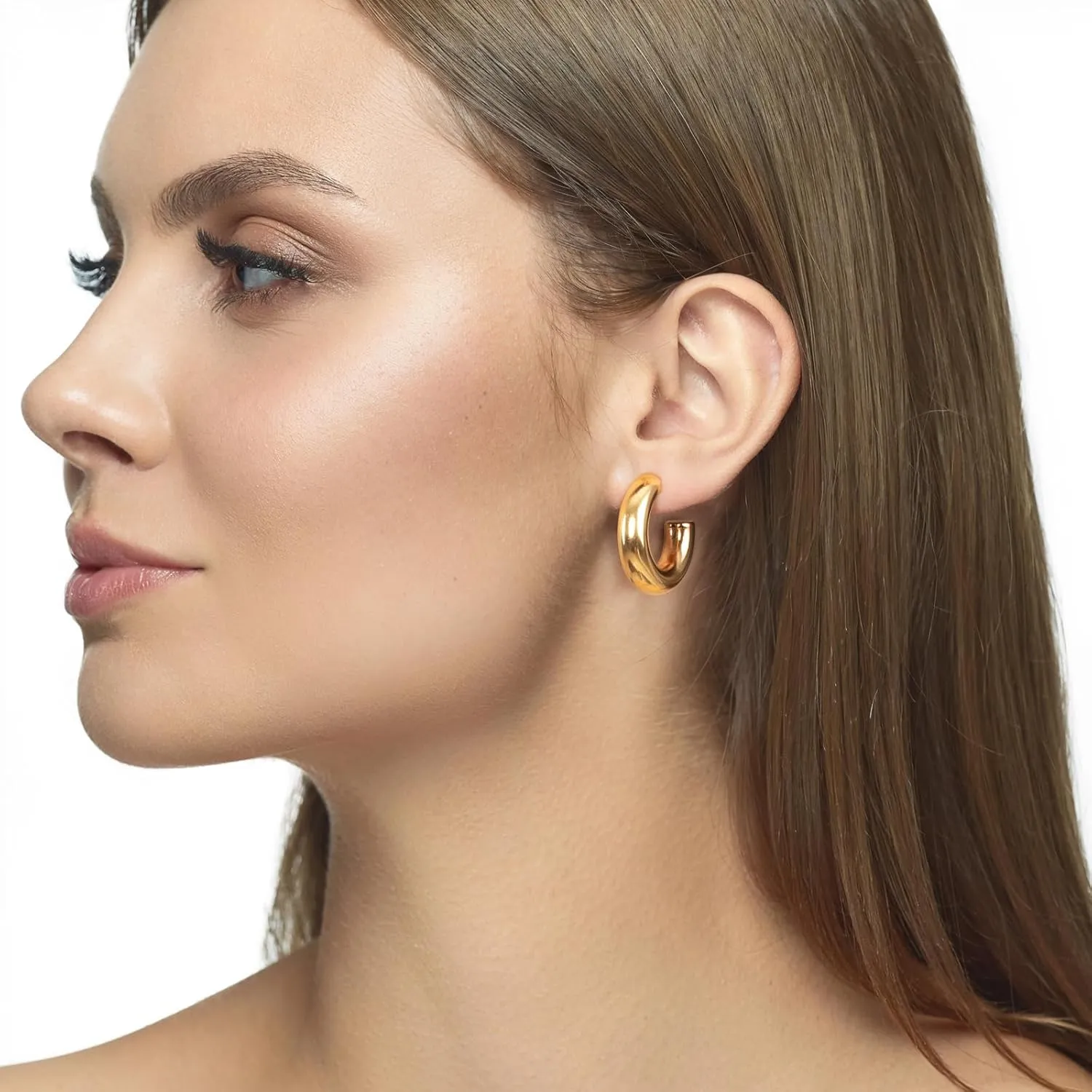 Milan Chiva 14k gold Chunky hoop Earrings for Women 14k Glod Plated Earrings Dainty Jewelry