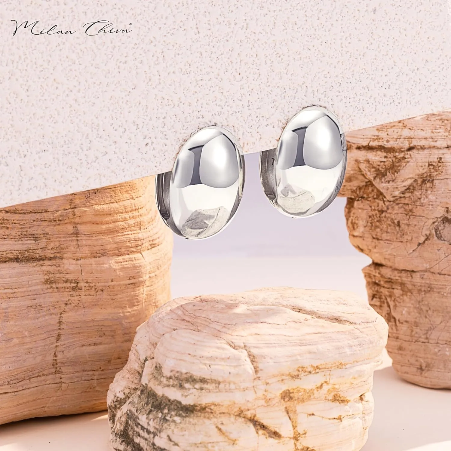 Milan Chiva Chunky Huggie Earrings for Women 14K Gold Plated Hoop Bean Earing Statement Post Jewelry