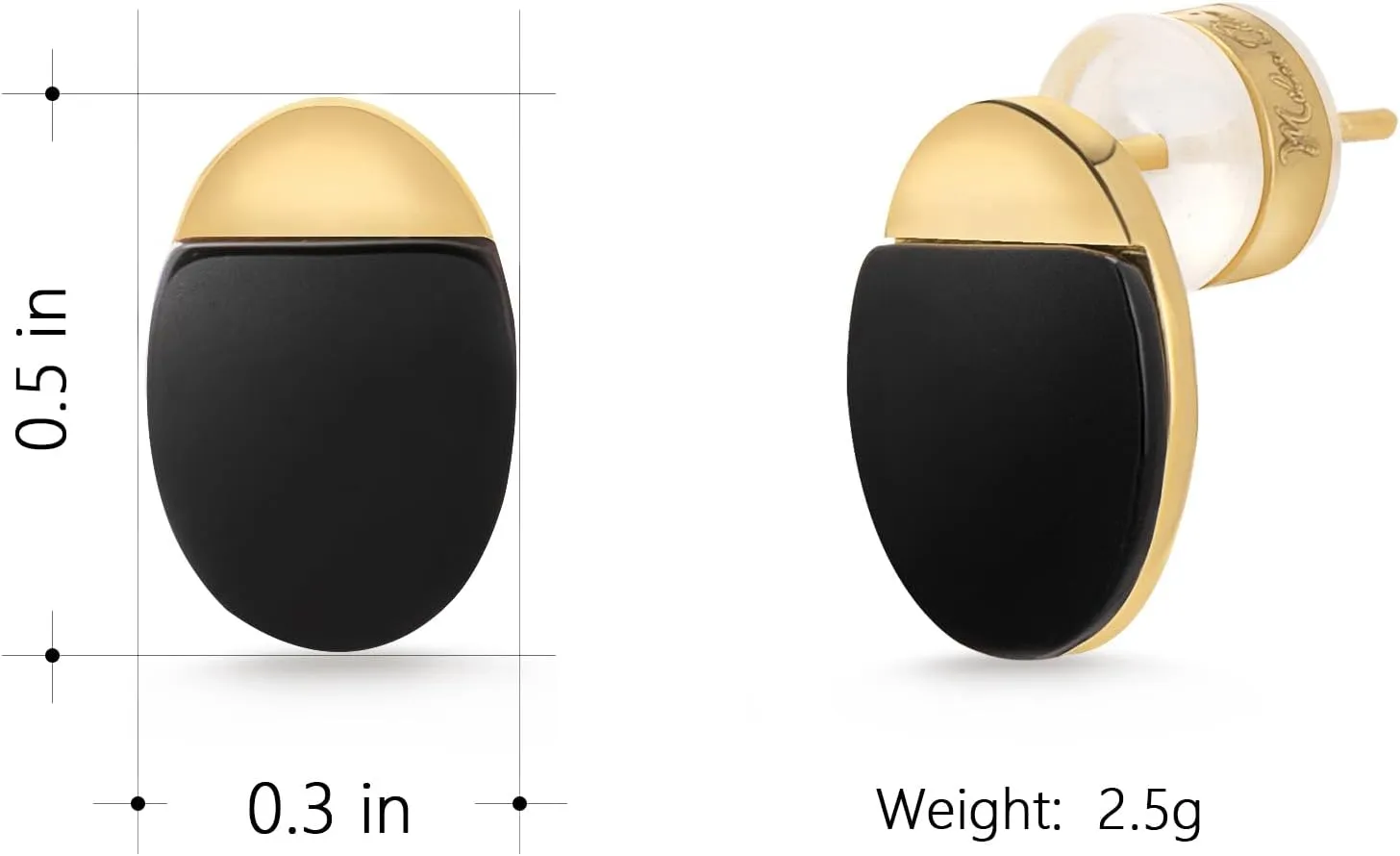 Milan Chiva Small Round Natural Gemstone Stud Earrings for Women 14K Gold Plated Oval Button Minimal Jewelry