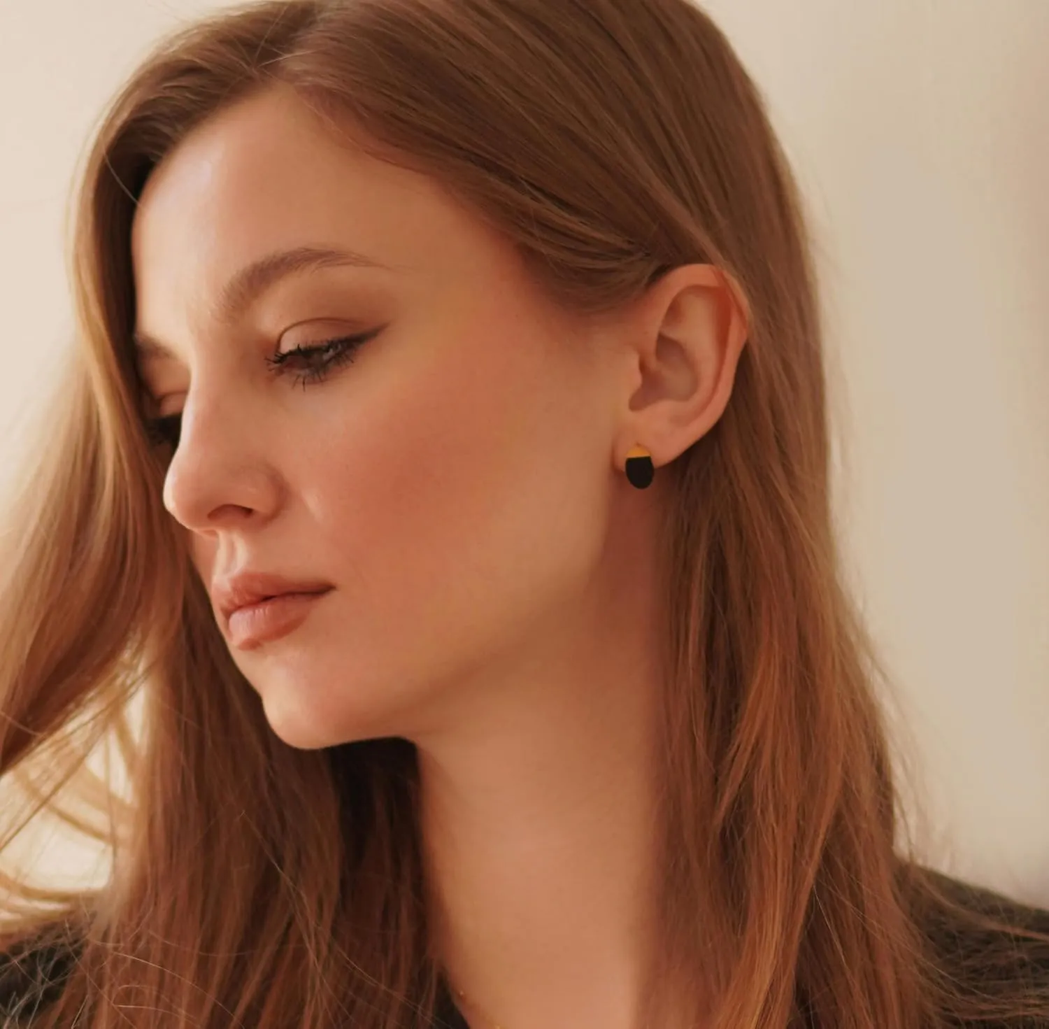 Milan Chiva Small Round Natural Gemstone Stud Earrings for Women 14K Gold Plated Oval Button Minimal Jewelry