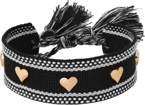 MINACHI Hand-Woven Rope Bracelet with Gold Plated Alloy Heart Charms, Black Tone, Bohemian Lucky Jewelry for Women