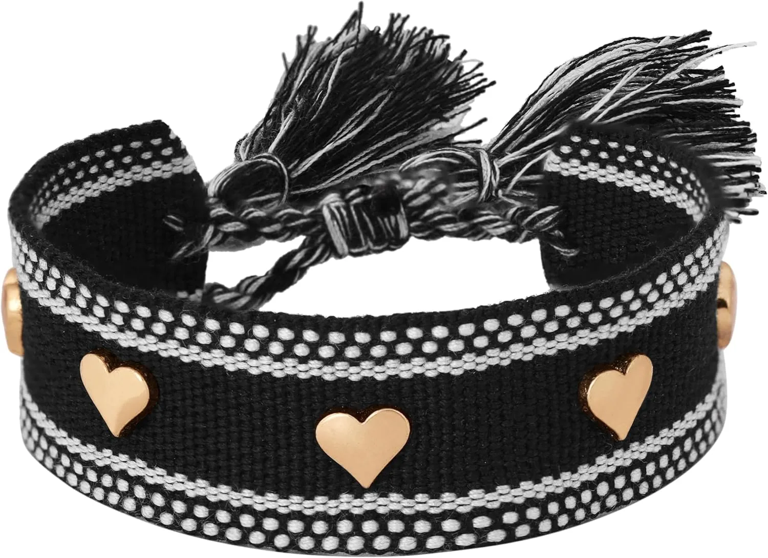 MINACHI Hand-Woven Rope Bracelet with Gold Plated Alloy Heart Charms, Black Tone, Bohemian Lucky Jewelry for Women