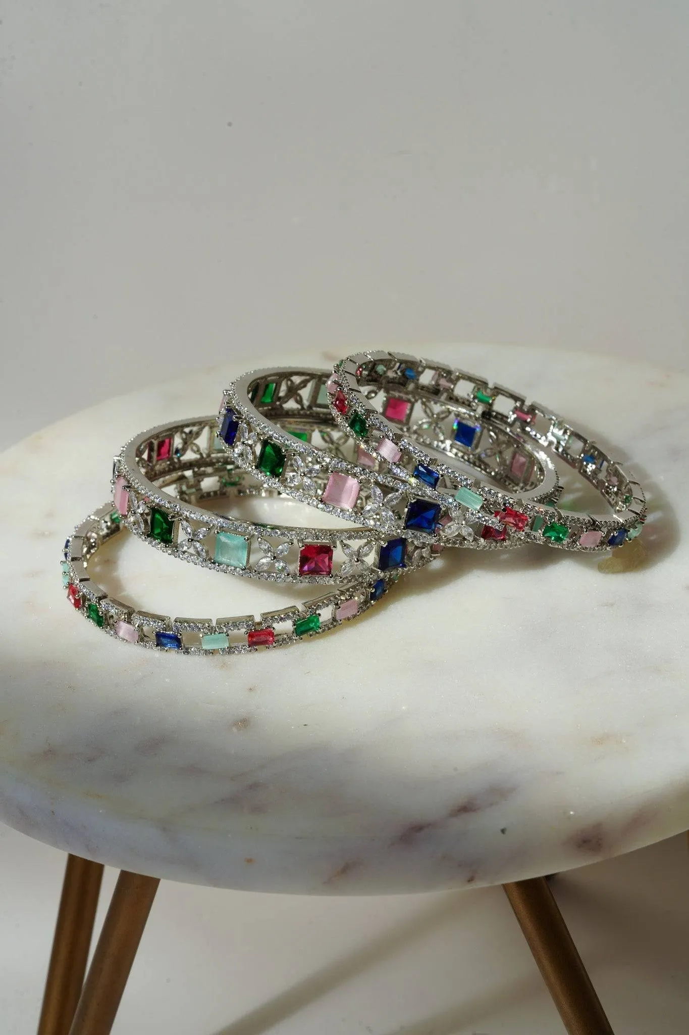 Minahil - Silver Multicolor AD Bangles (Set of 4)