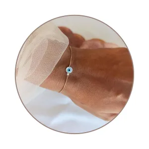 Minimalist Evil Eye Charm on a Thin Gold Filled Bracelet - Handmade Delicate Good Luck Protection Bracelet - Length 6.5   1 inch extending (Round Eye, Gold Filled)